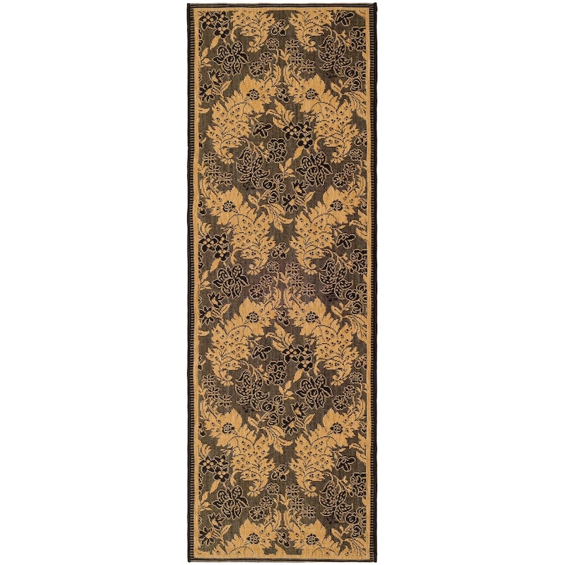 SAFAVIEH Courtyard Arla Indoor/ Outdoor Waterproof Patio Backyard Rug - 2'3" x 10' Runner - Black/Natural