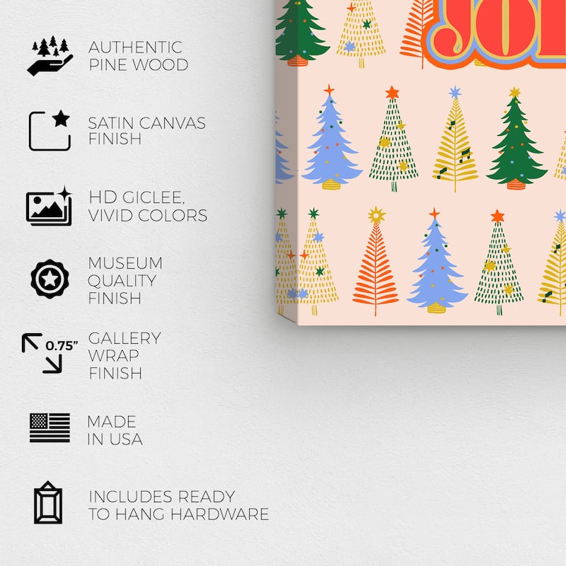 Wynwood Studio Canvas Holiday and Seasonal Holly Jolly Trees Red Wall Art Canvas Print