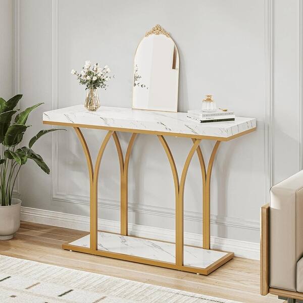 Moasis Modern Faux Marble Top Console Table with Gold Base Entryway ...