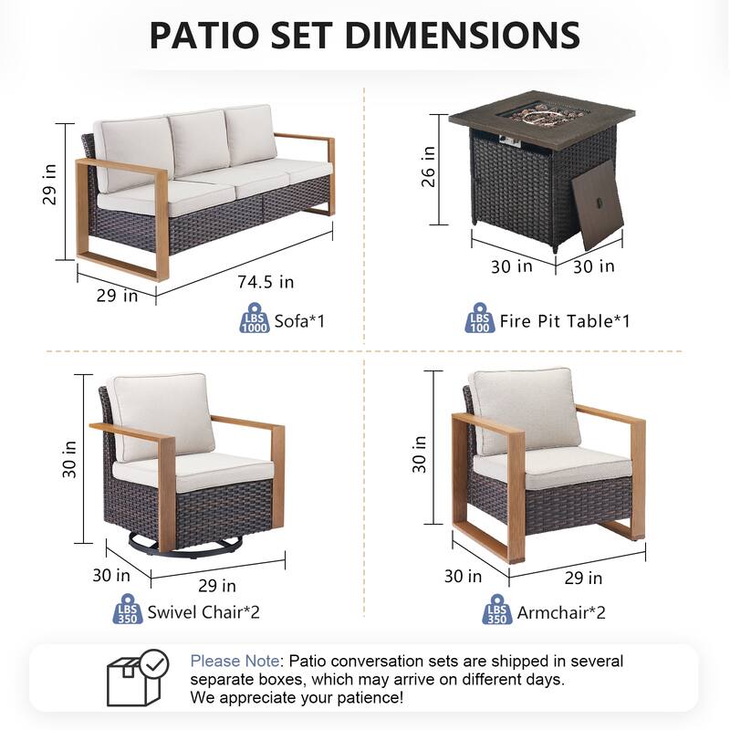 Pocassy Outdoor Fire Pit Conversation Set 3-Seat Sofa Chairs Patio Furniture Set