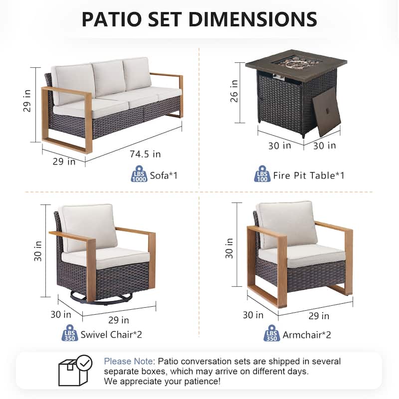 Pocassy Outdoor Fire Pit Table with 3-Seat Sofa Chairs Furniture Set