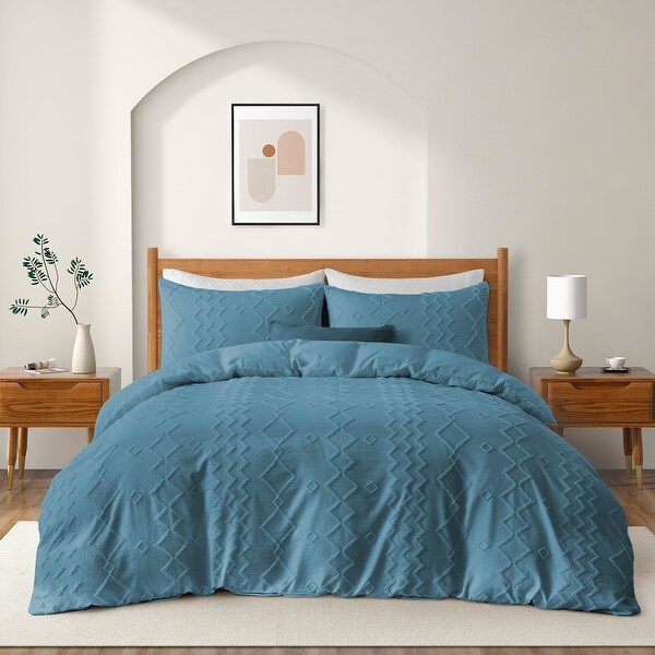Tufted Clipped Jacquard Geometric Oversized Duvet Cover