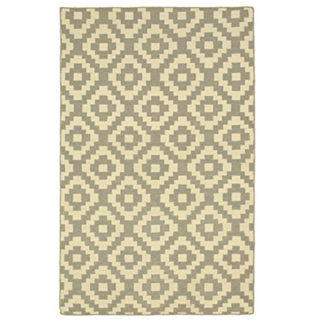 Handmade Wool Gray Contemporary Trellis Flatweave Reversible Rug - Subtle Pattern for Neutral Spaces - L