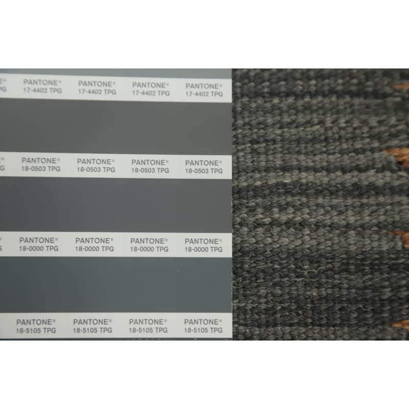 Hand Woven Oriental 100% Wool Carpet Southwestern Tribal Greys & Charcoal Kilim Area Rug - 9' 10'' X 6' 10''
