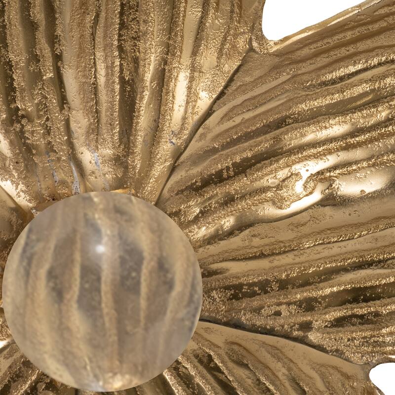 Modern Five Petal Flower Decorative Wall Art Sculpture- Set of 3, 18", Gold