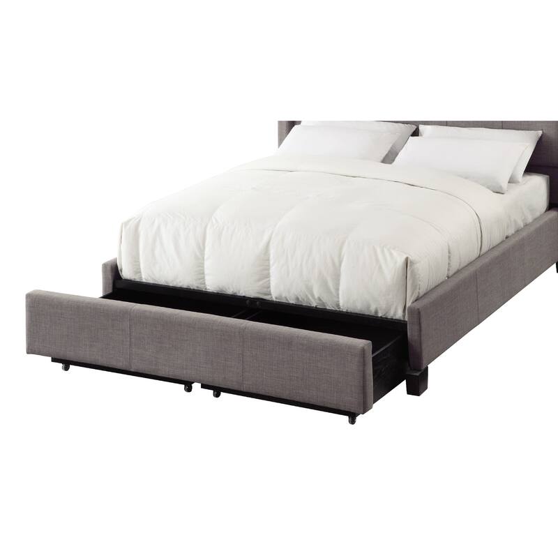 Le Low Profile Queen Uphosltered Bed with Storage, Linen, Gray