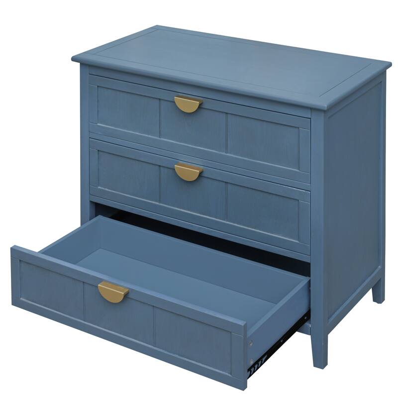 American Style 3-Drawer Vertical Chest Cabinet with Golden Handle for bedroom, living room