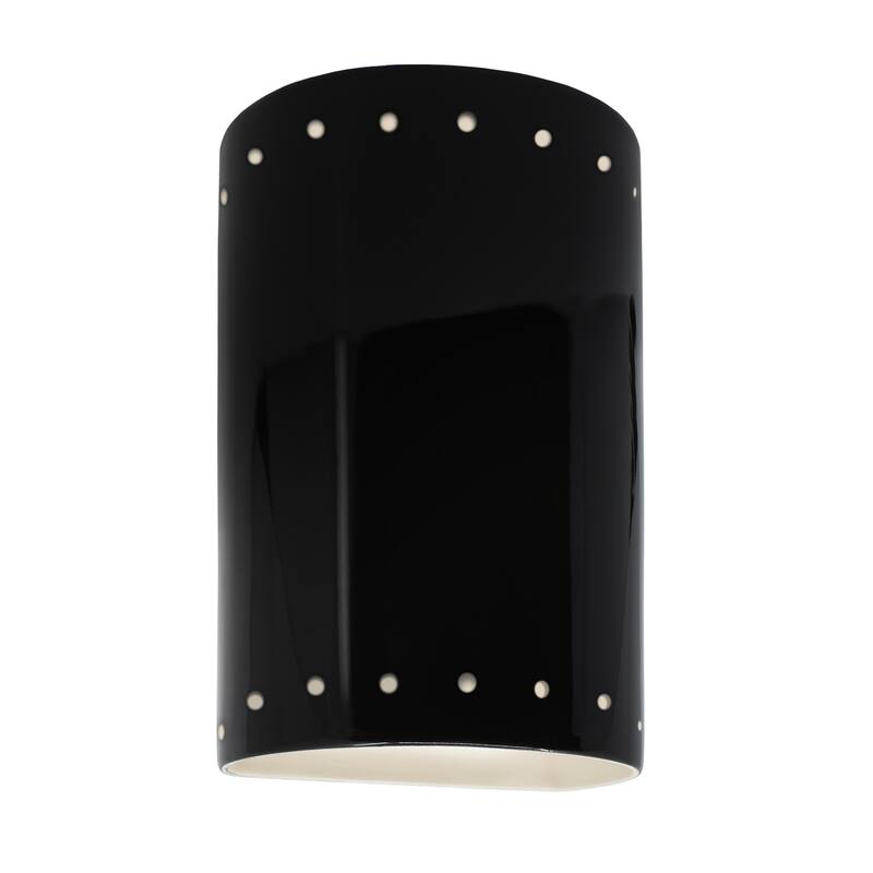 Justice Design Ambiance - Small ADA Cylinder w/ Perfs Wall Sconce - Closed Top - Replaceable Bulb - Gloss Black