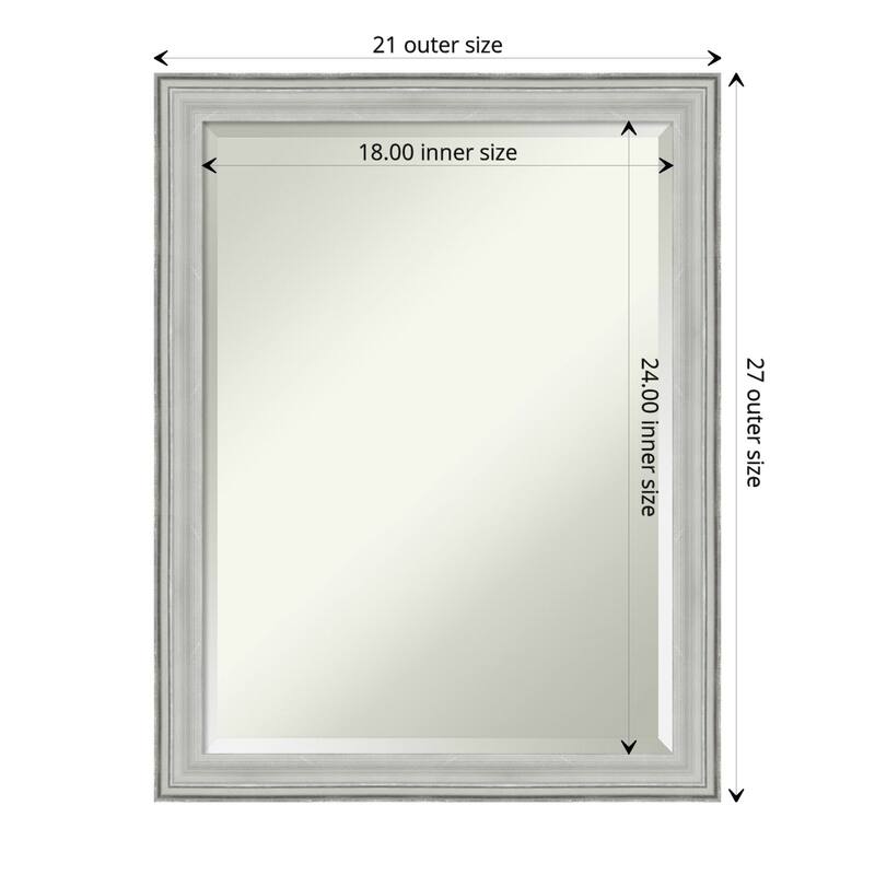 Beveled Wood Bathroom Wall Mirror - Bel Volto Silver Frame - Outer Size: 21 x 27 in