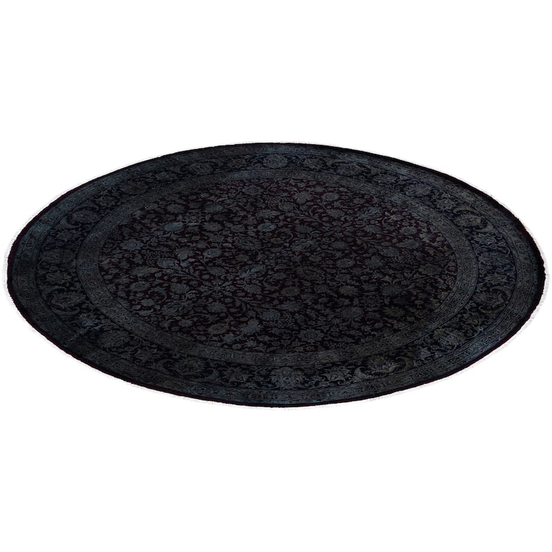 Overdyed One-of-a-Kind Hand-Knotted Round Area Rug - Gray - 8' 1" x 8' 1"