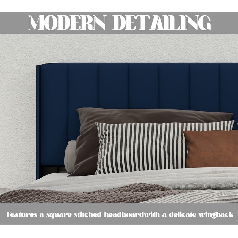 Caxkun Upholstered Platform Bed Frame with Wingback headboard