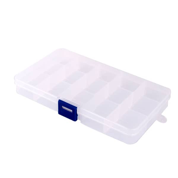 Unique Bargains Household Plastic 15 Compartments Jewelry Bead Container Storage Case Clear - Blue,Clear