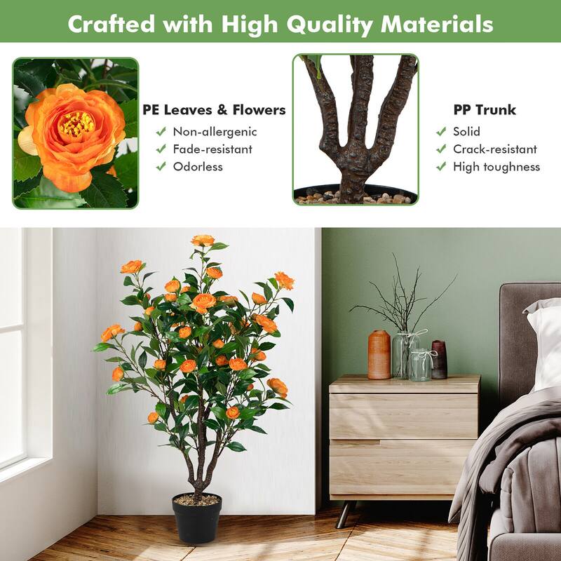 Gymax 3.3 FT Artificial Tree Artificial Camellia Tree Faux Plant for
