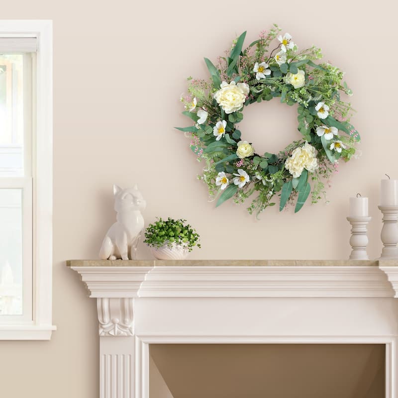 Peony and Dogwood Artificial Spring Floral Wreath - 24"