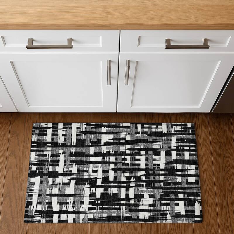 Premium Washable Super Soft Contemporary Plaid Mayfield Rug - Black - 1'8" x 2'6"