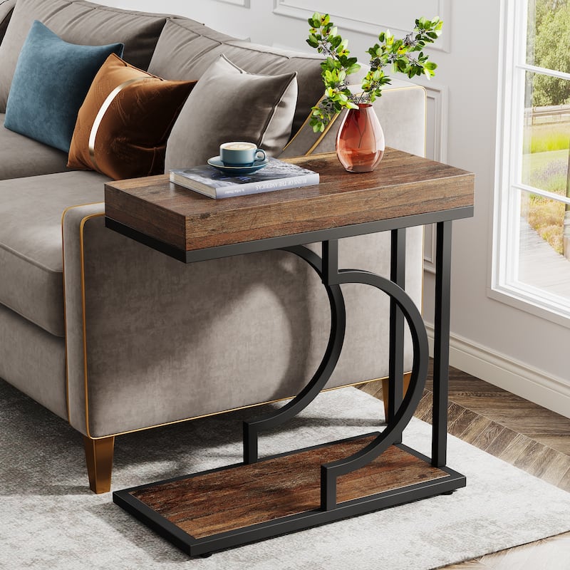 Narrow Side Table White Gold Side Table C Shaped End Table Modern Bedside Table Small Side Table for Couch Living Room