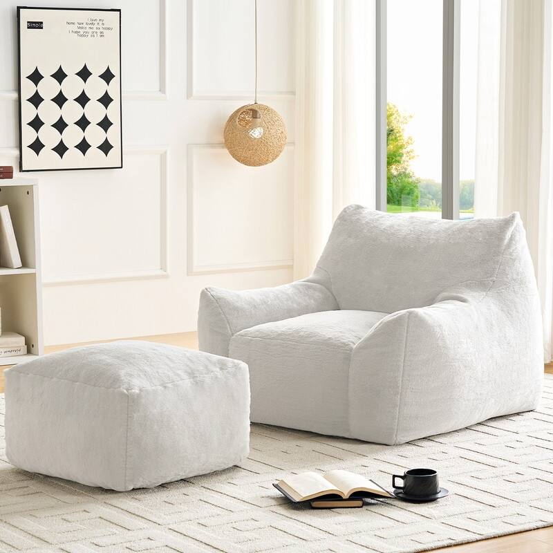 MIxoy Oversized Modern Bean Bag Chair with Ottoman,Lazy Sofa with Armrest