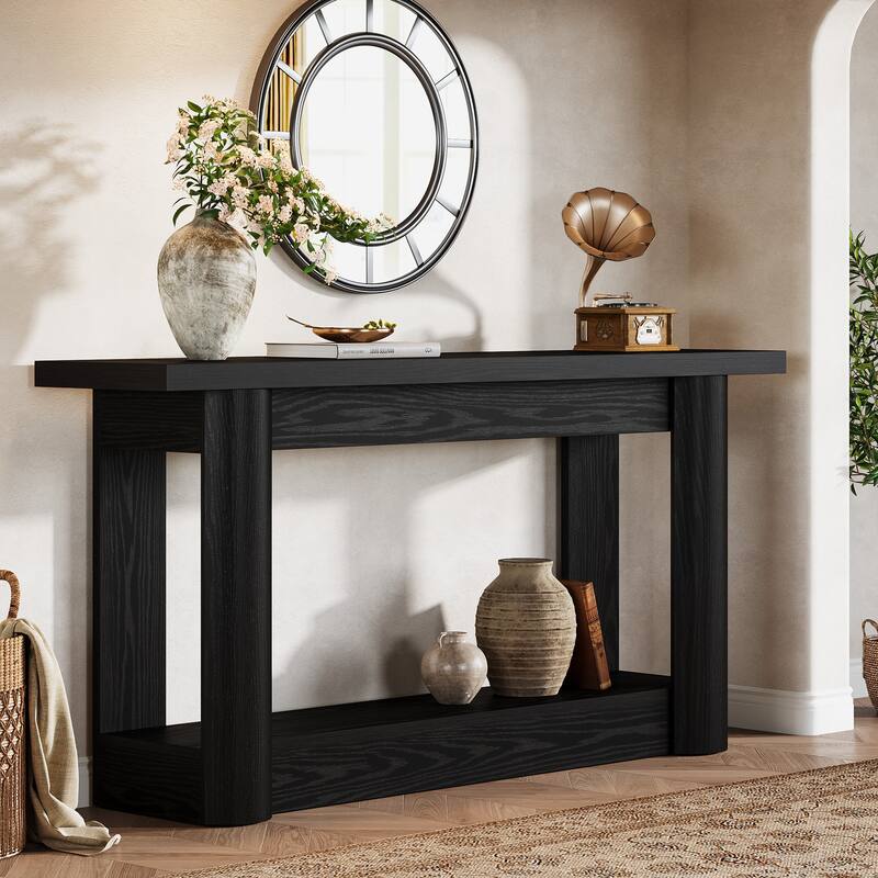 63 Inch Entryway Console Table, 2-Tier Sofa Table Behind the Couch - Black