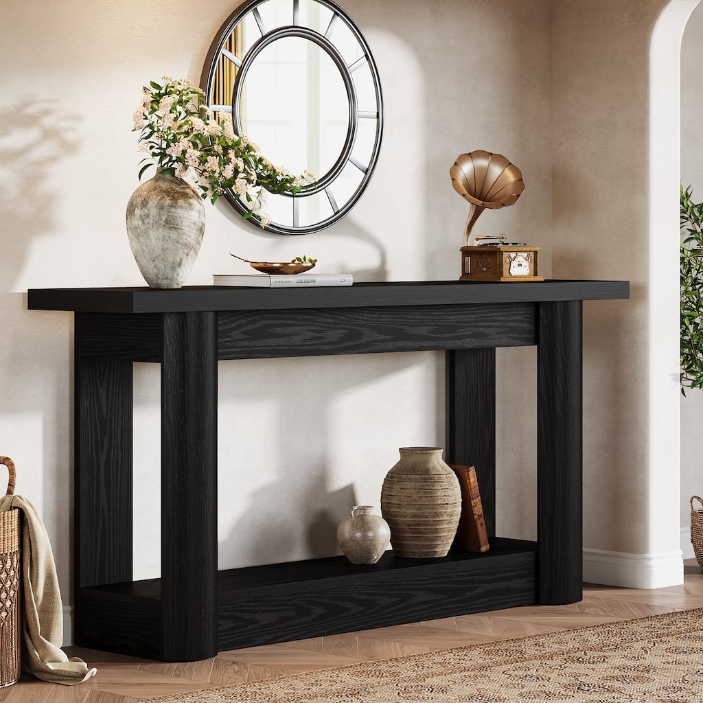 63-Inch Farmhouse Console Table, 2-Tier Narrow Long Sofa Table