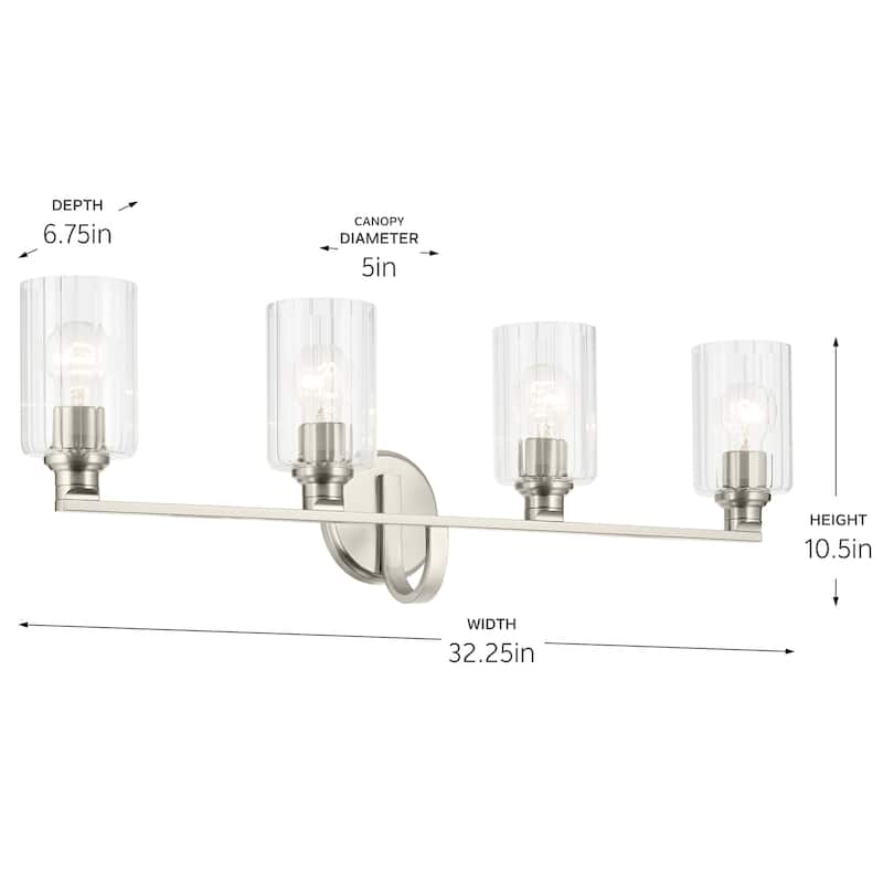 Kichler Lighting Gioe 32.25" 4-Light Vanity Light with Clear Fluted Glass in Brushed Nickel