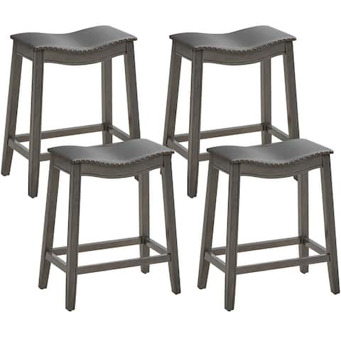 Gymax Set of 4 Saddle Bar Stools Counter Height Kitchen Chairs w/