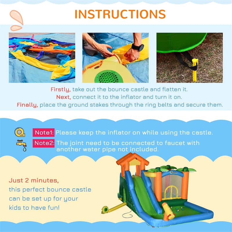 Outsunny Tropical Inflatable Water Slide Summer Theme Jumping Castle - 216.5"Lx112.25"Wx102.25"H