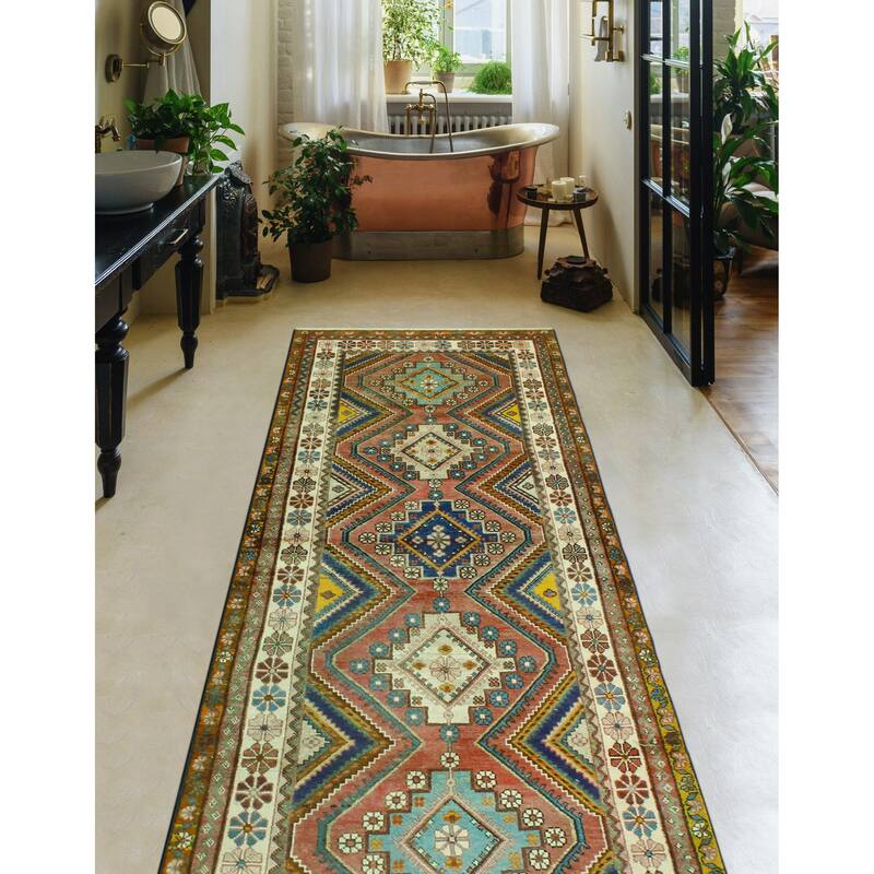 Noori Rug Fine Vintage Distressed Azzam Rust/Ivory Runner - 3'4" x 9'7"