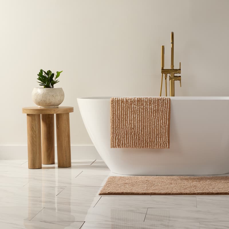 Becky Cameron 100% Cotton Pinstripe Patterned Bath Mat