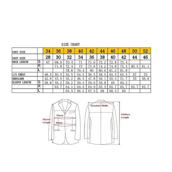 Suit Vest Size Chart