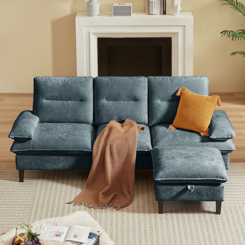 86.22" Chenille L Shaped Sofa With Ottoman