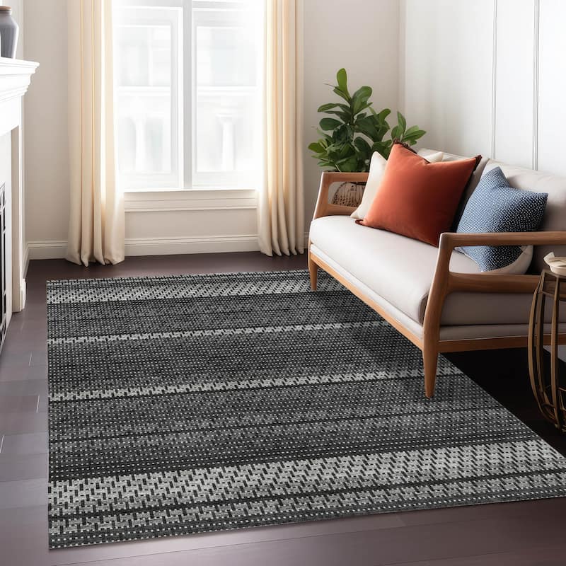 Machine Washable Indoor/ Outdoor Boho Stripe Chantille Rug