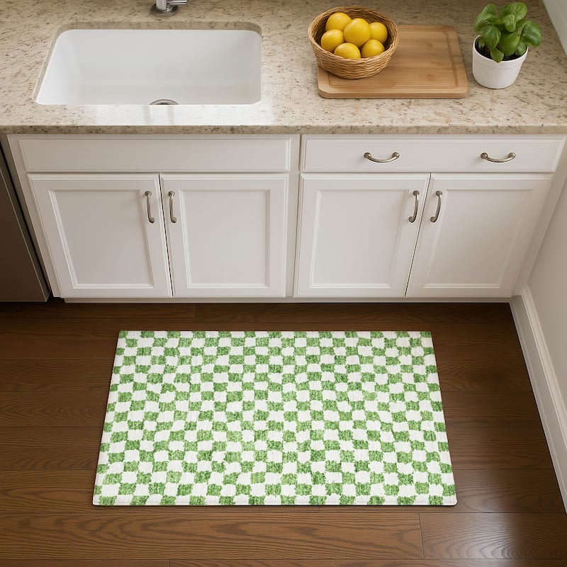 Premium Washable Super Soft Casual Checkered Mayfield Rug - Green - 1'8" x 2'6"