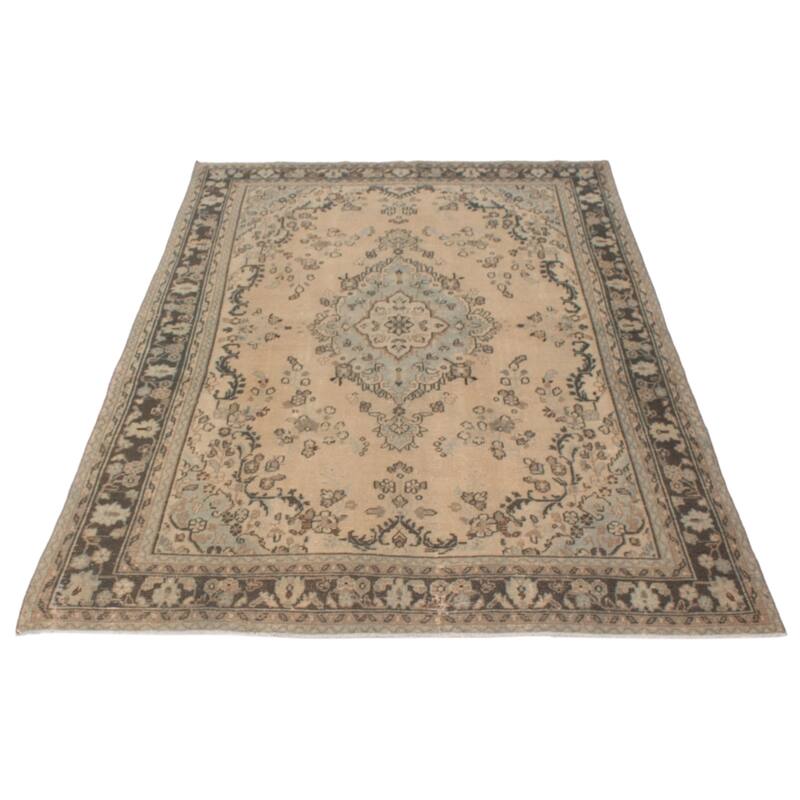 ECARPETGALLERY Hand-knotted Antalya Vintage Khaki Wool Rug - 6'8 x 9'4