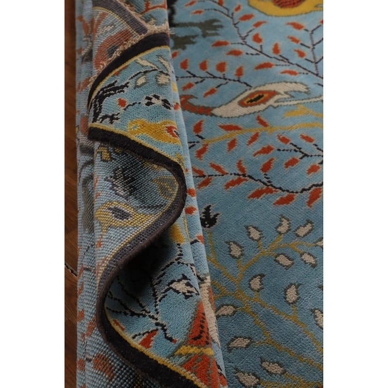 Animals Design Blue Ziegler Oriental Area Rug Hand-Knotted Wool Carpet - 7'10" X 10'0"