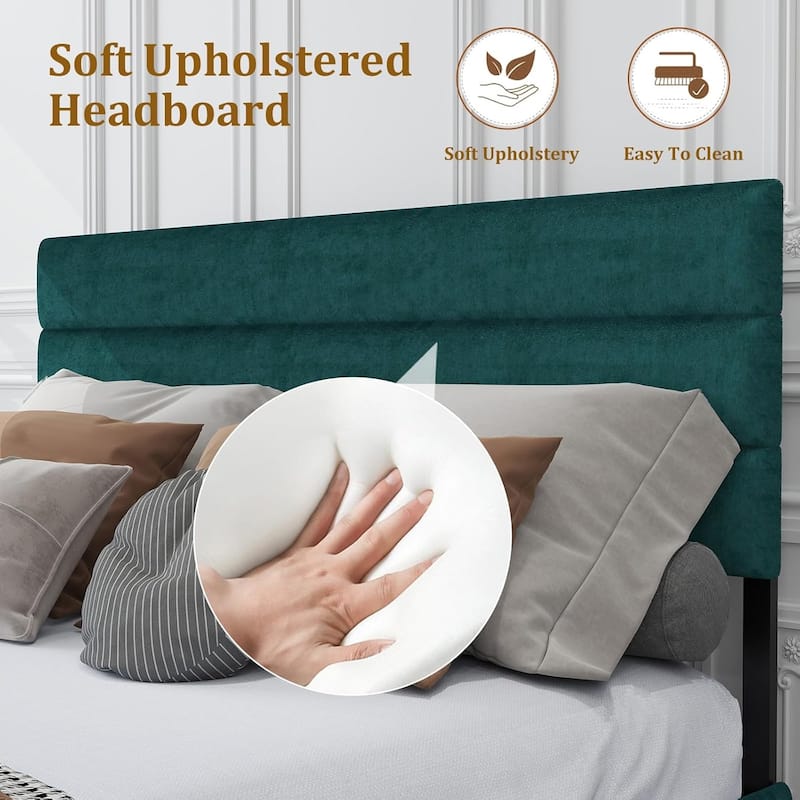 Queen Size Upholstered Platform Bed with Headboard and 14'' Underbed Storage