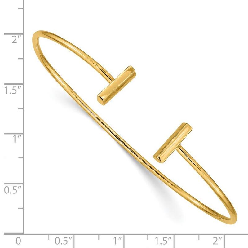 Curata 14k Yellow Gold 12mm Solid Polished Flexible Bar Cuff Stackable Bangle Bracelet