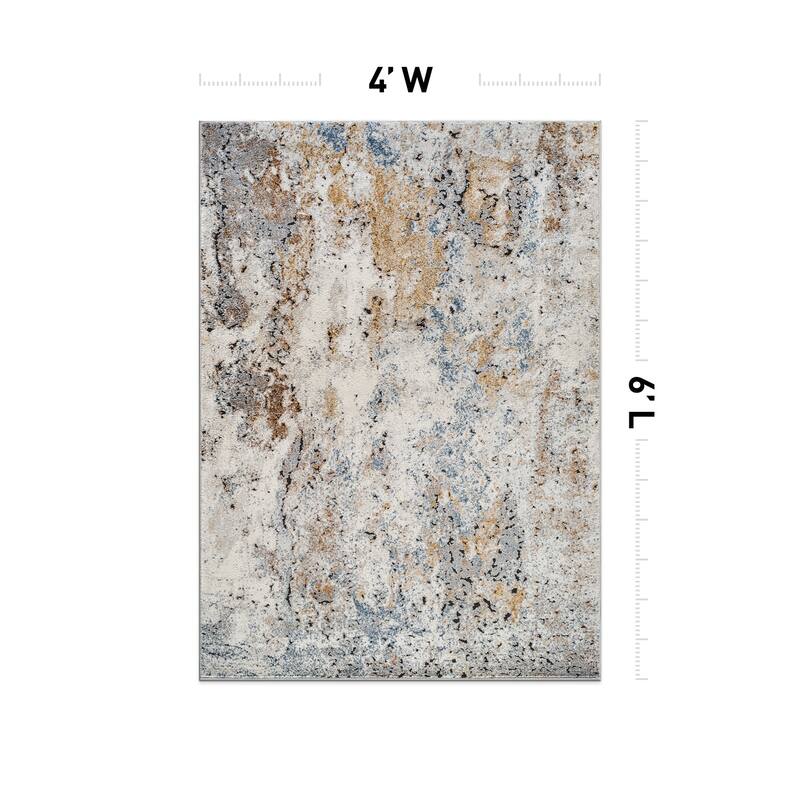 Muted Multi-Tonal Abstract Area Rug - Rug for Living Room, Bedroom - Easy to Clean, Polypropylene/Polyester with Jute Backing