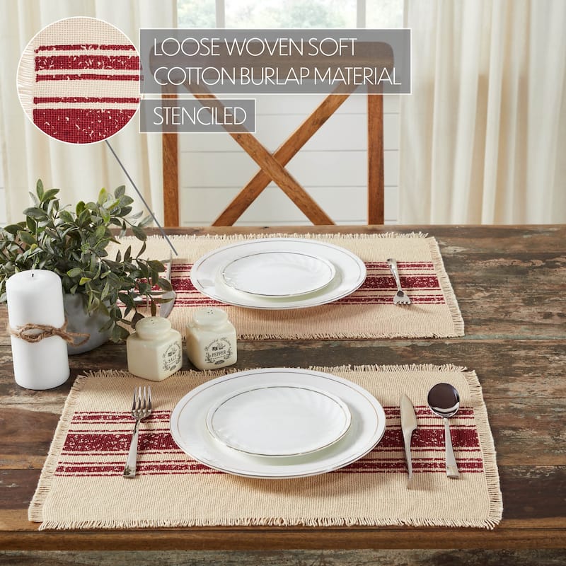 Vintage Burlap Stripe Placemat Set - Placemat 12x18