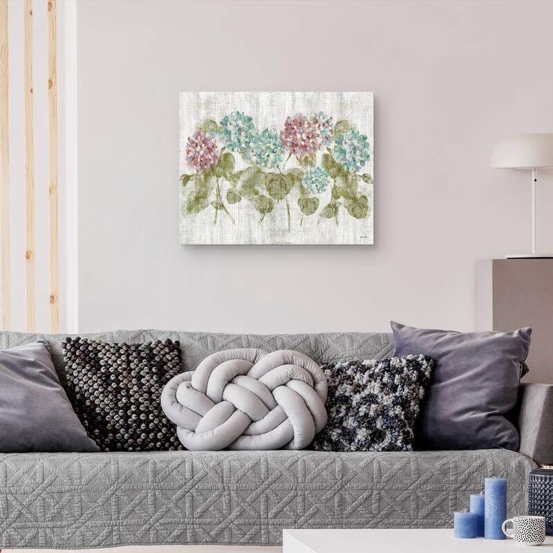 Vibrant Row of Hydrangea on Wood by Cheri Blum Canvas Art Print