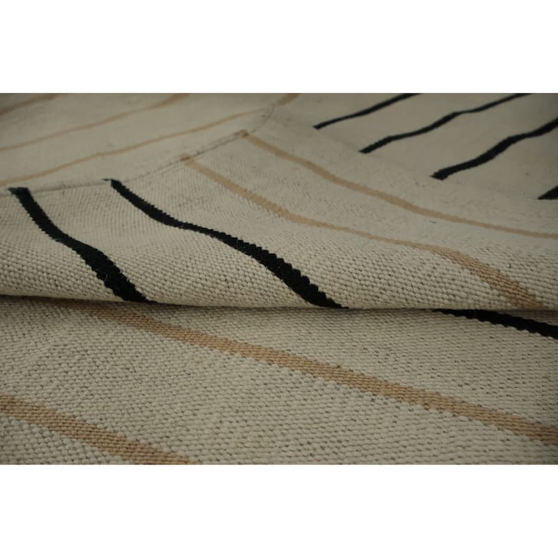 Hand Woven Oriental 100% Wool Carpet Southwestern Geometric Beige & Ivories Kilim Area Rug - 8' 9'' X 6' 5''