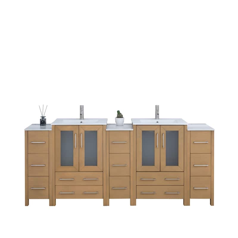 Vanity Art 84-Inch Double Sink Bathroom Vanity Set with Top and Free Mirrors - 84 X 18.1 X 35.8
