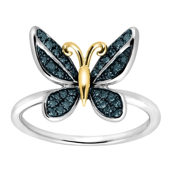 1/5 ct Blue Diamond Butterfly Ring in Sterling Silver & 14K Gold