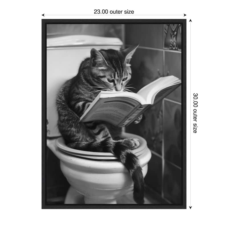 Literary Litter Box Cat by Niky Rahner Framed Canvas Wall Art - 23 x 30 in