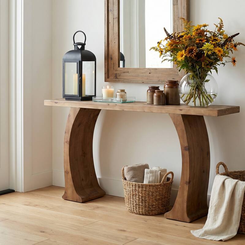 63 Inch Farmhouse Console Table for Entryway / Living Room, Fir Wood - 62.99" W x 11.81" D x 32.68" H