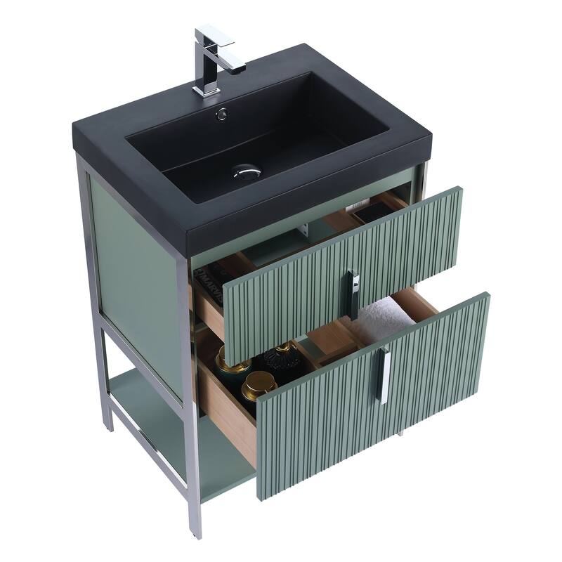 Fine Fixtures Serenity Modern Bathroom Vanity with Black Gel Acrylic Top - Mint Green - Chrome Hardware - 24 inch