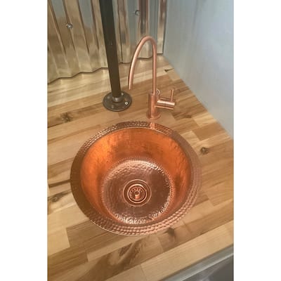 12-in Round Hammered Copper Bar Sink with 2-in Drain Opening in Polished Copper (BR12PC2)