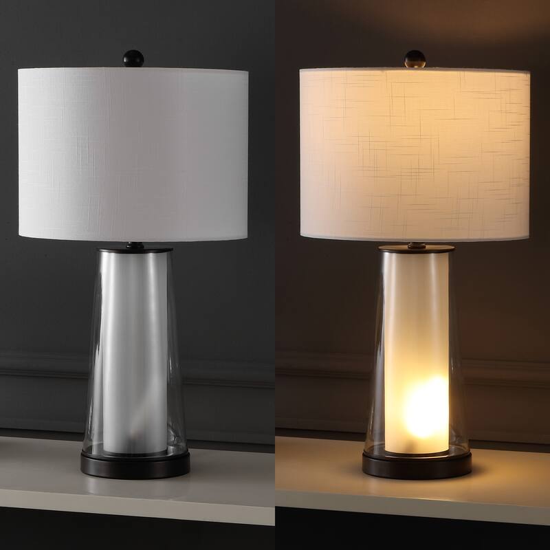 Celerie 26" Modern Minimalist Glass/Iron Nightlight LED Table Lamp, (Set of 2) by JONATHAN Y