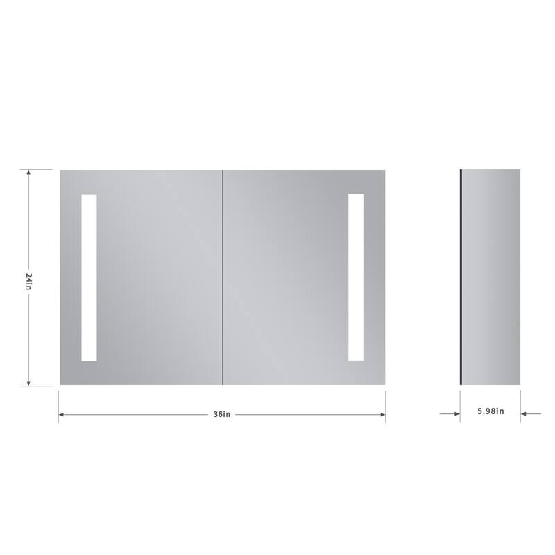 36"W x 24"H Lighted Bathroom Medicine Cabinet with Mirror, Double Door