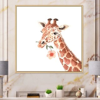 Designart "Cute Giraffe With Flower" Traditional Framed Children's ...