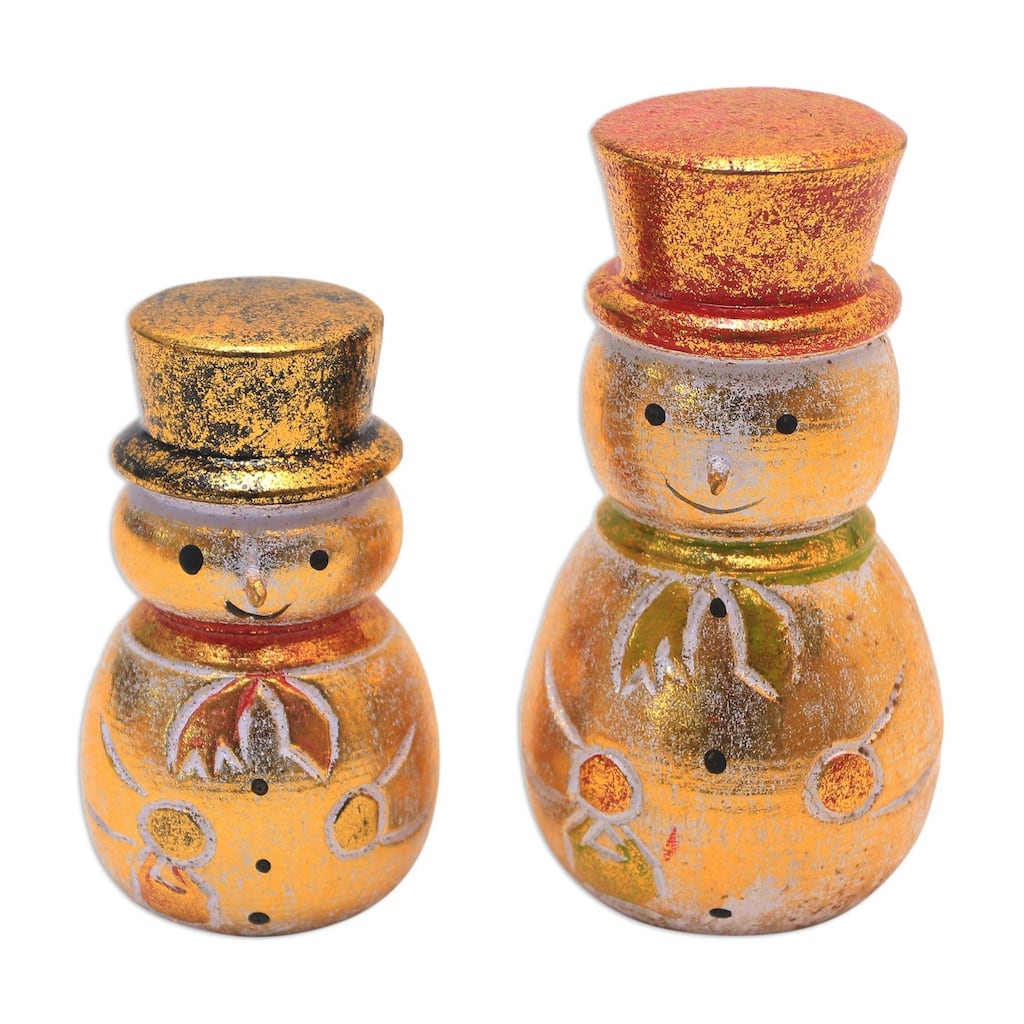 Novica Handmade Smiling Snowmen Wood Holiday Decor (Pair)